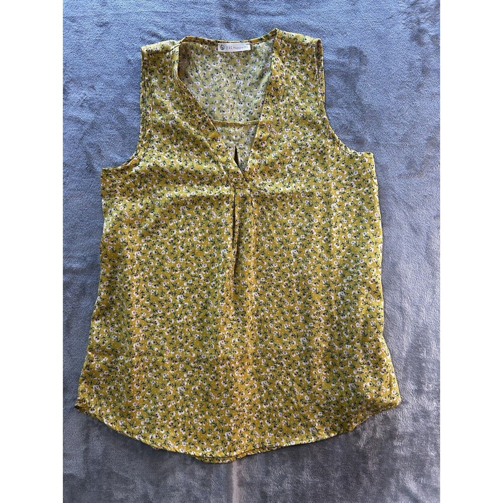 FSL Apparel Women’s Small Yellow Floral Sleeveless Blouse Tank Top Boho